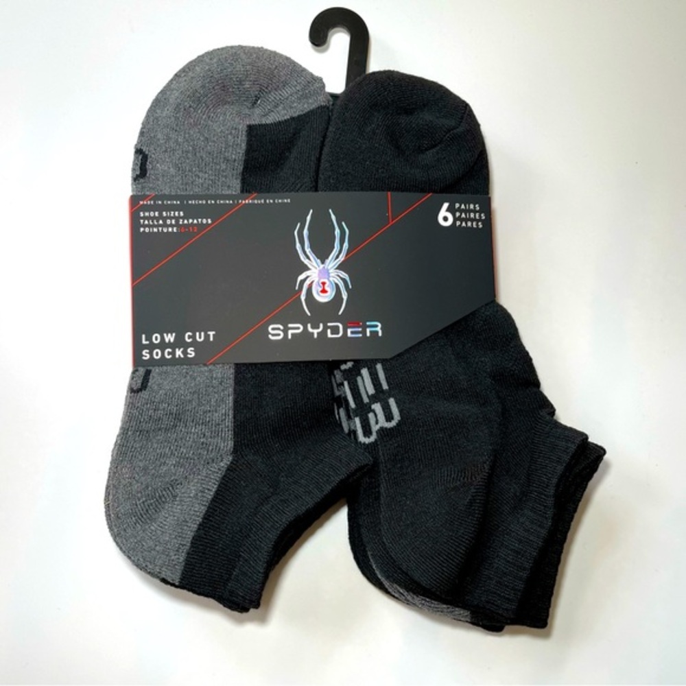 Spyder men’s low cut socks 6 pairs size 6-12 black gray